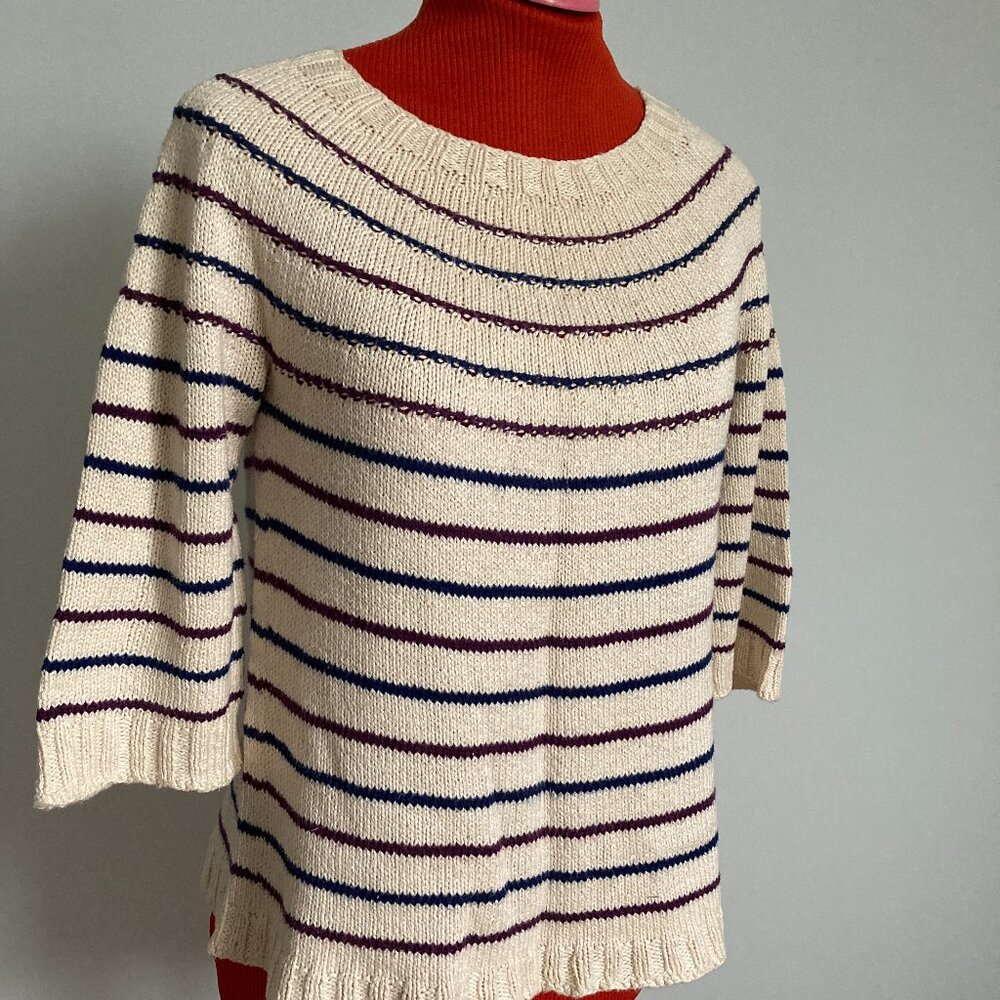 Circular Yoke Stripe Sweater Hand knit Small